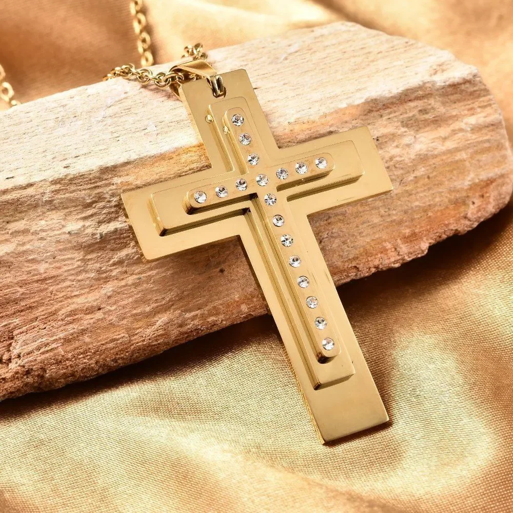 Cross Pendant Necklace White Austrian Crystal